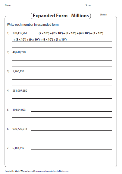 Standard and Expanded Exponential Form | Place Value Worksheets