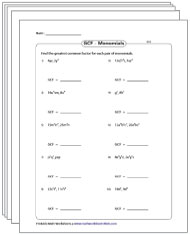 Greatest Common Factor Worksheets