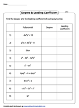 Polynomials Worksheets