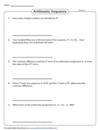 Arithmetic Sequence Worksheets