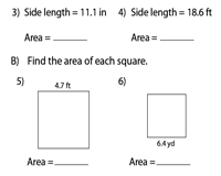 Area of Squares Worksheets