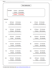 Adding and Subtracting Time Worksheets