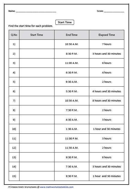 Elapsed Time Worksheets