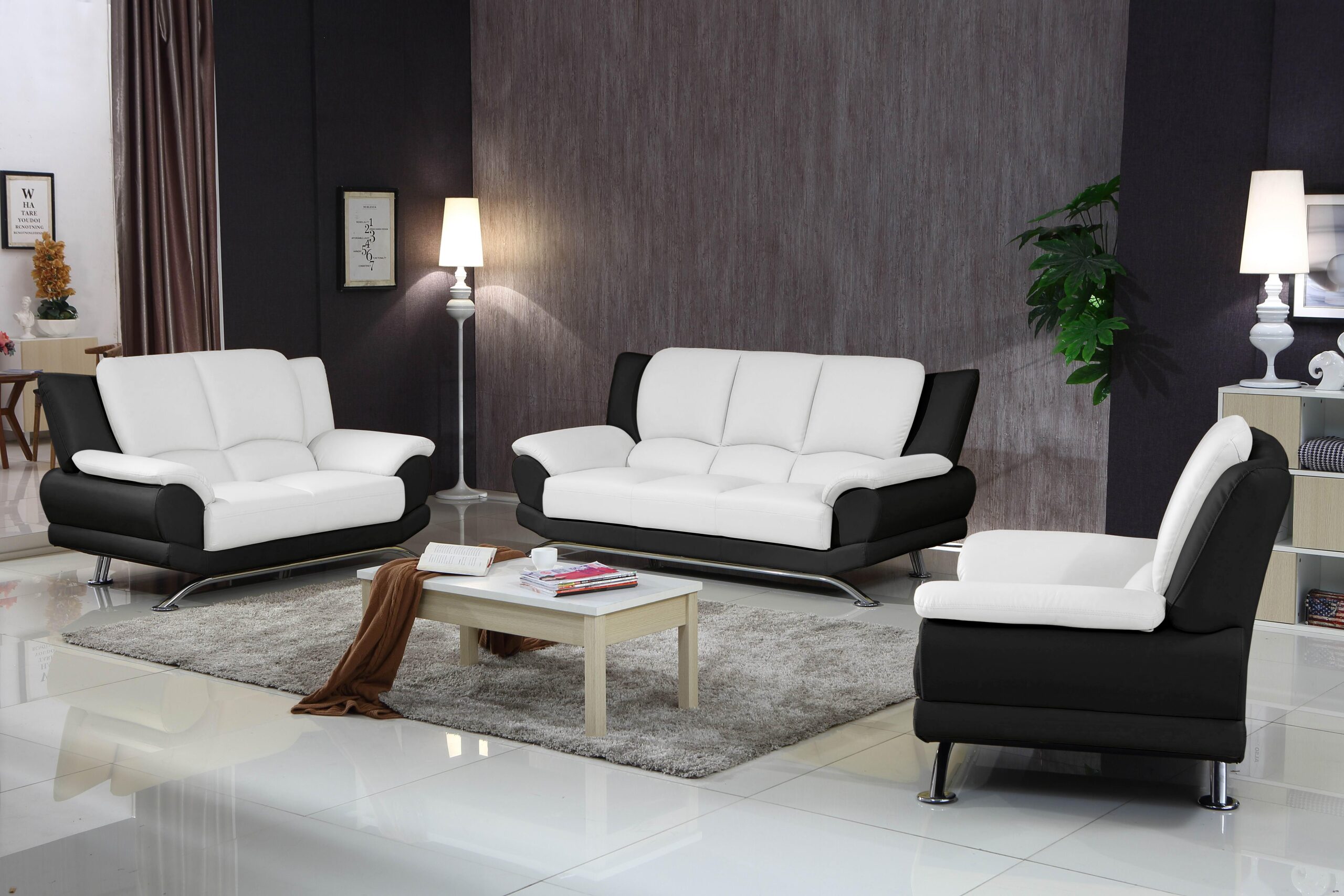 Modern Black And White Leather Sofa Set Baci Living Room