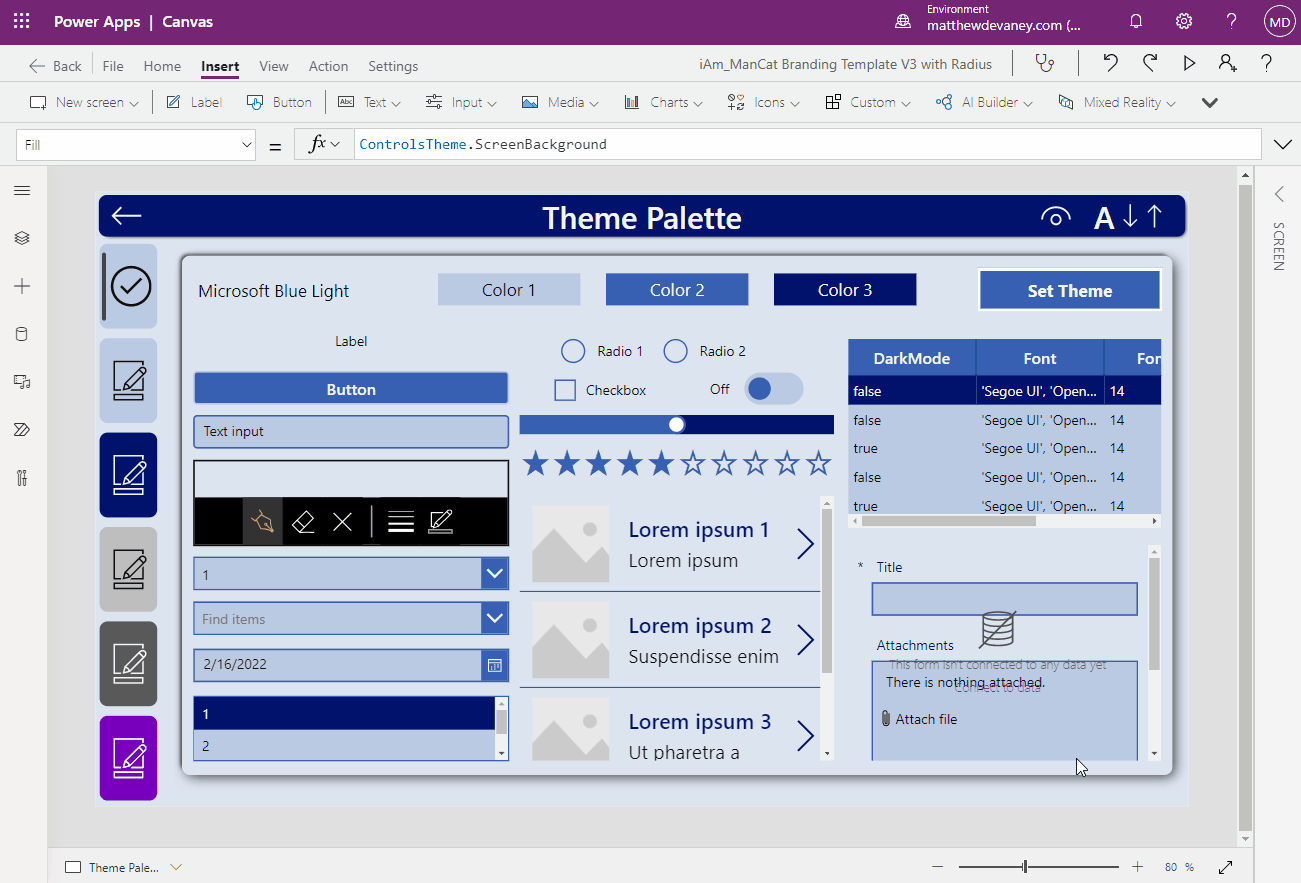 Create A Power Apps Custom Theme Colors, Fonts, Icons & Controls