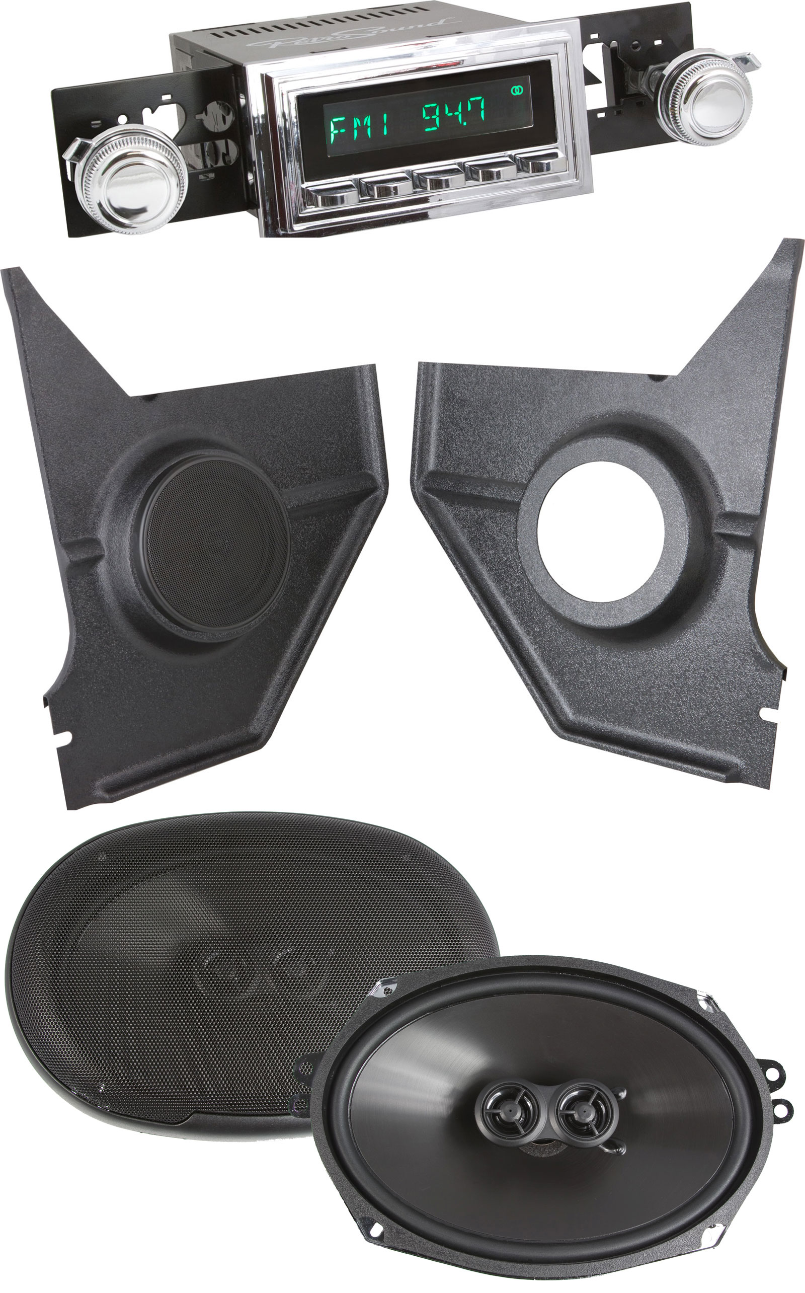 RetroSound Hermosa Radio w/ Kick Panels + 6x9" Rear Deck Speakers 678