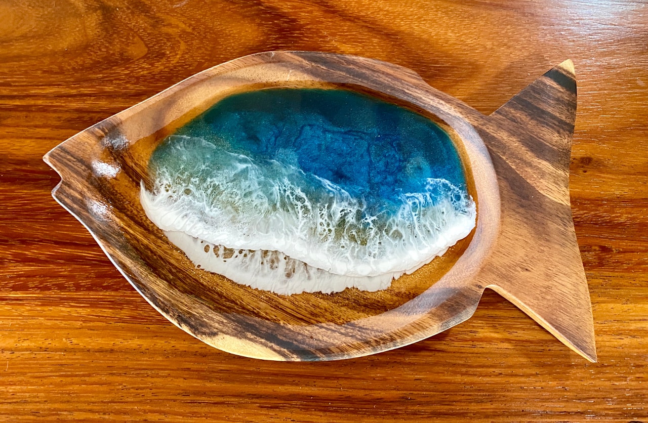 Fish Resin Ocean Wooden Bowl Maui Hands