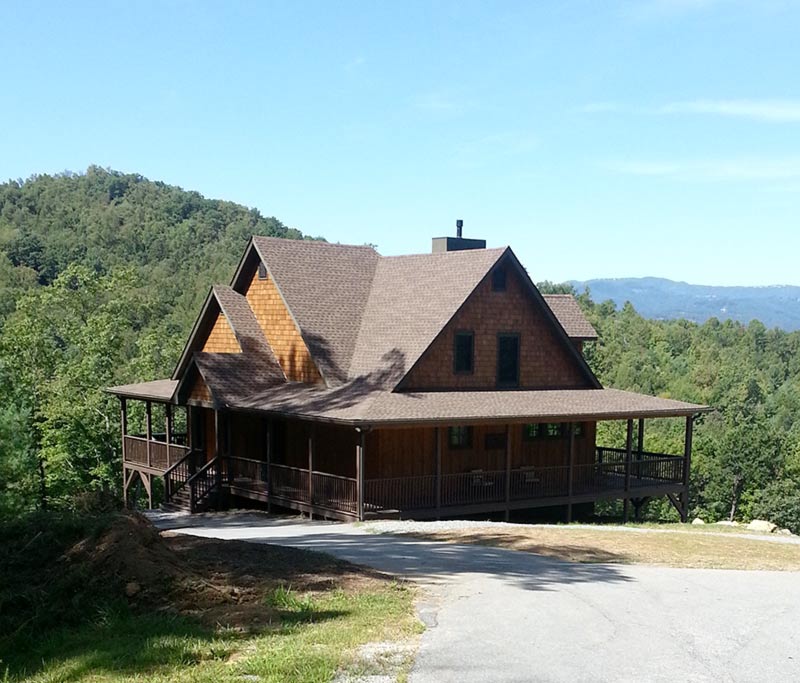 Log cabin house with wrap around porch. Open Floor Plan With Wrap Around Porch Banner Elk Ii