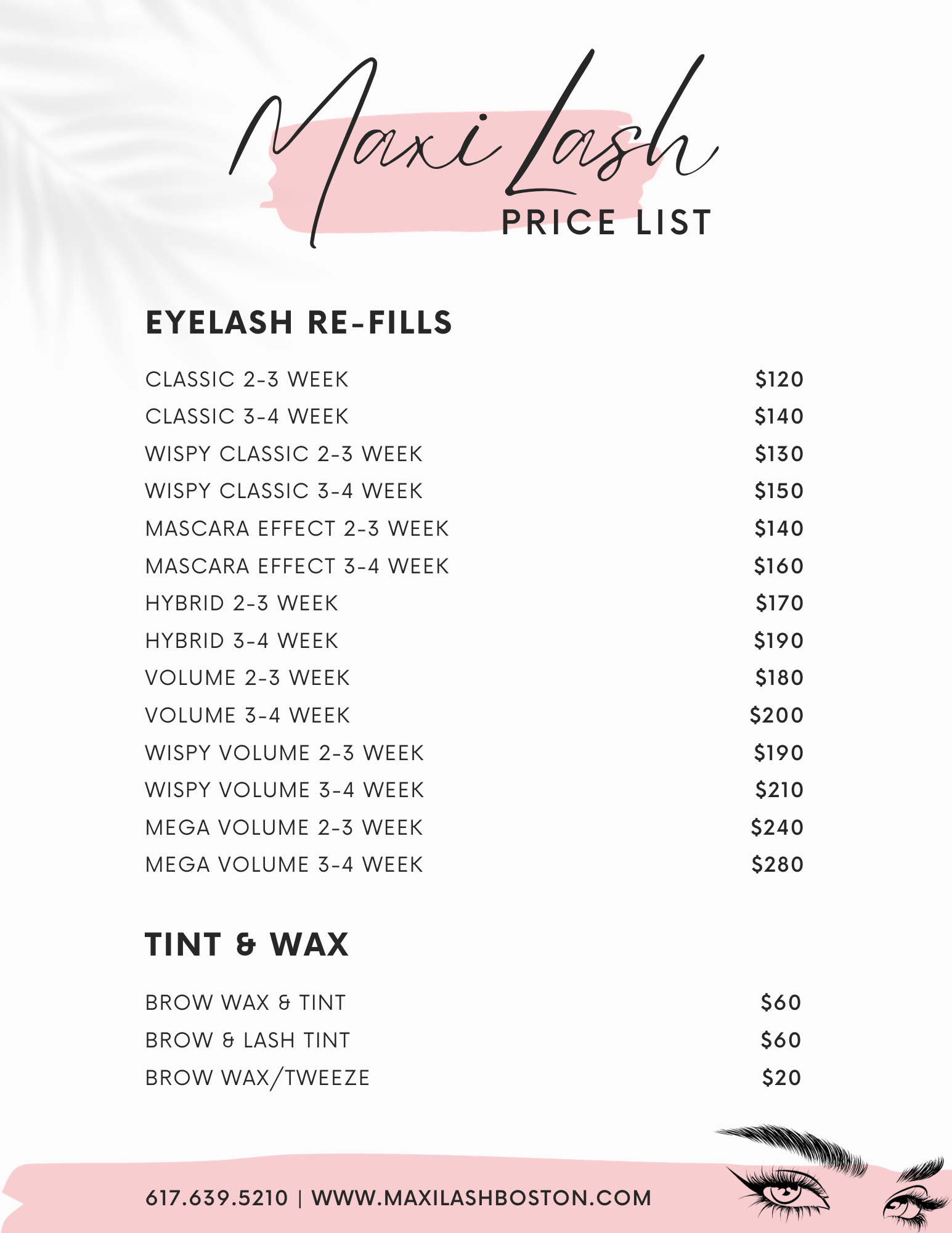 Price List MaxiLash Boutique