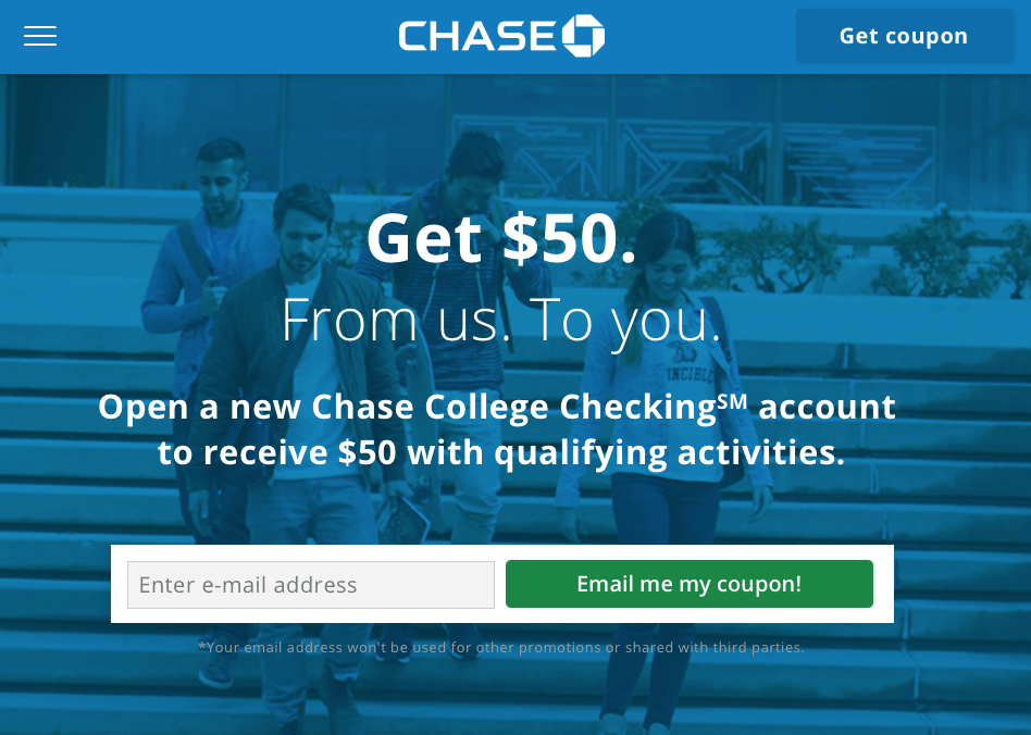 Chase College Checking Account 50 Bonus Offer for Students