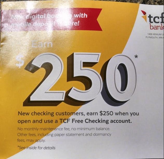 TCF Bank 250 Free Checking Account Bonus Targeted (MN, MI, IL, WI