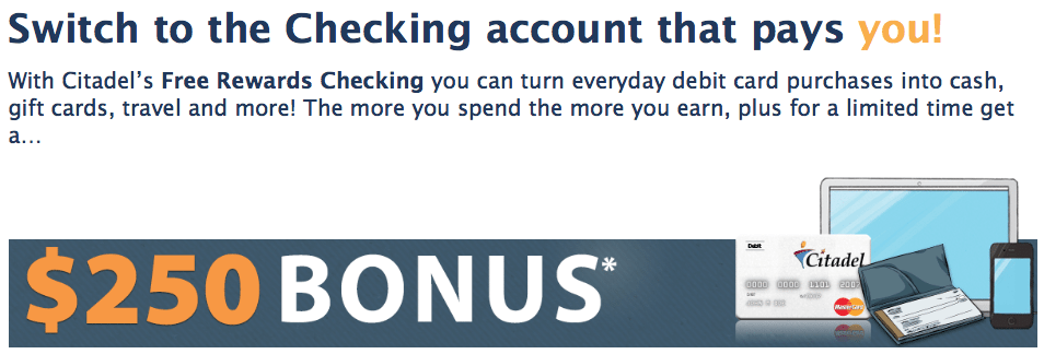 Citadel Credit Union 250 Checking Account Bonus