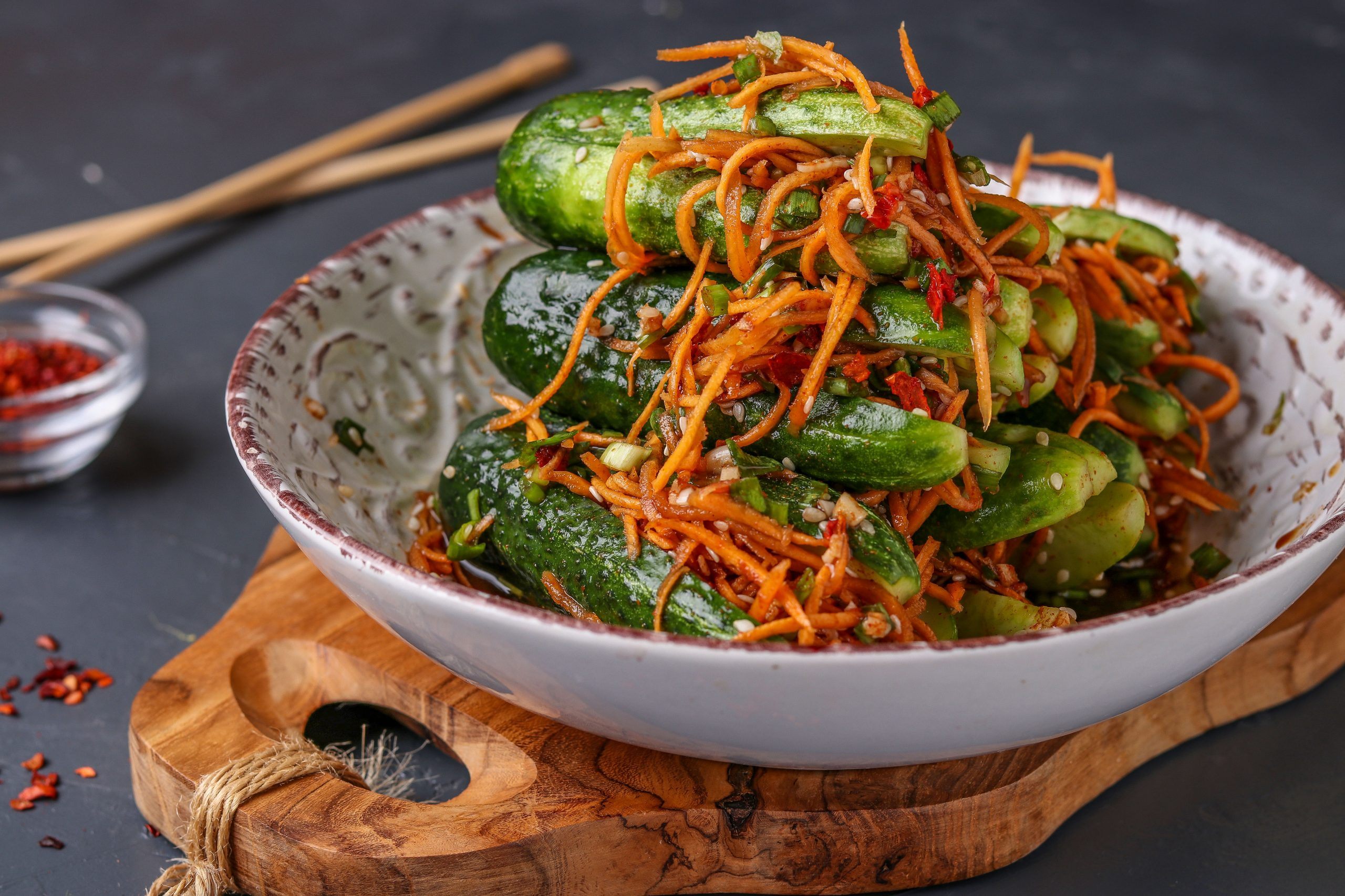 Traditional Korean cucumber kimchi snack cucumbers stuffed with