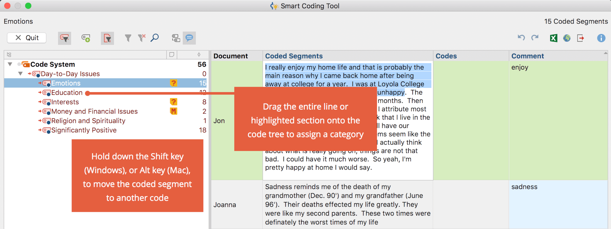Smart Coding Tool Working with Coded Text Segments MAXQDA MAXQDA
