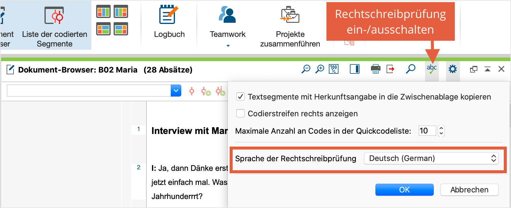 Rechtschreibprüfung in Dokumenten und Memos MAXQDA MAXQDA
