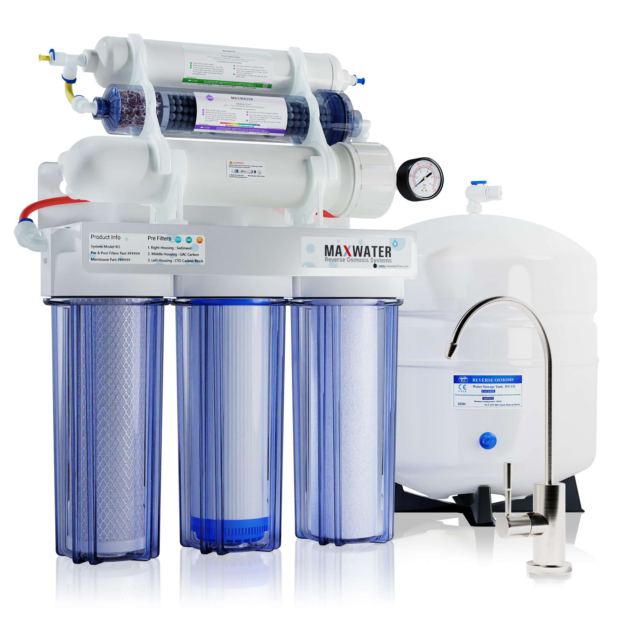 8 Stage Alkaline Mineral Infrared Reverse Osmosis Water System 50 GPD
