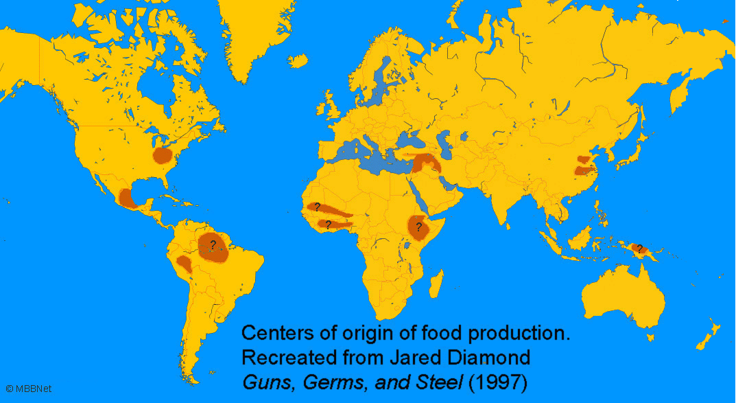 Centers of Origin of Food Production Map