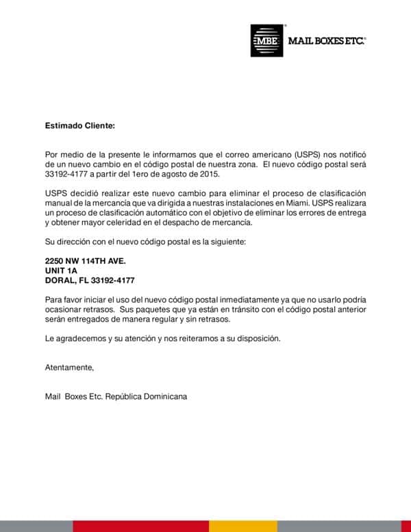 Cambio de código postal.