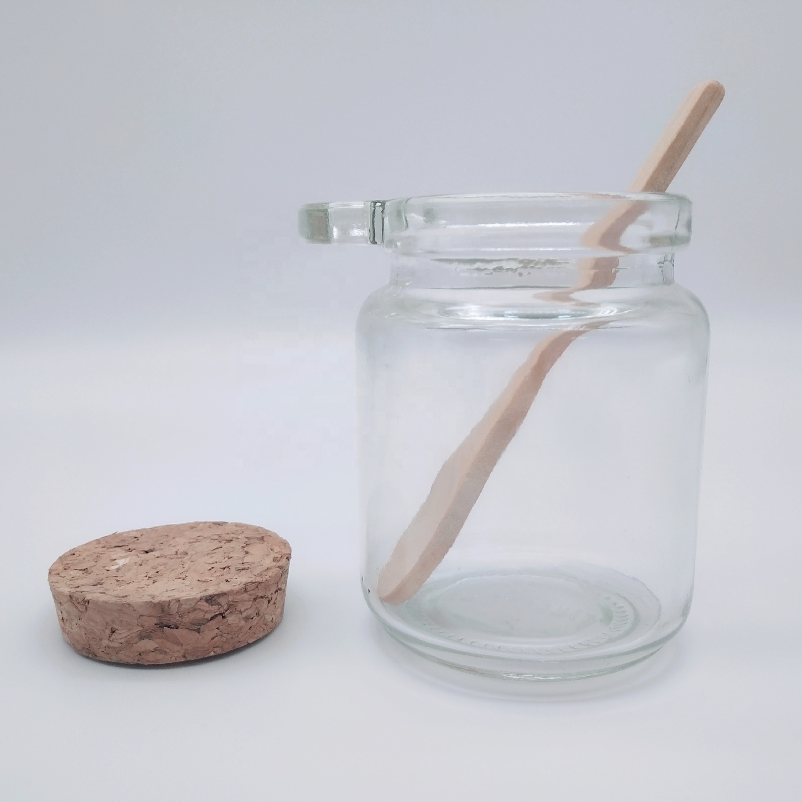 OEM 8.5OZ Round Clear Bath Salt Glass Jar with Cork and Spoon factory