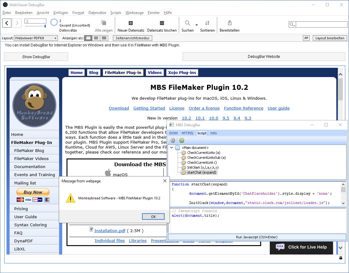 MBS Blog Using DebugBar in FileMaker for IE WebViewer