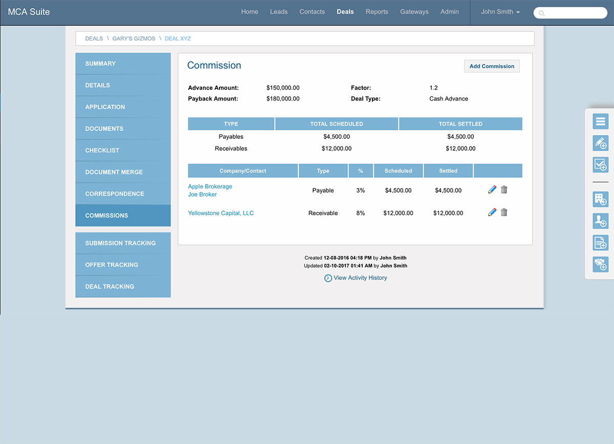 Commission Tracking MCA Suite