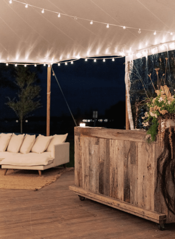 8' Reclaimed Barn Wood Bar Rental Rochester, NY Buffalo, NY