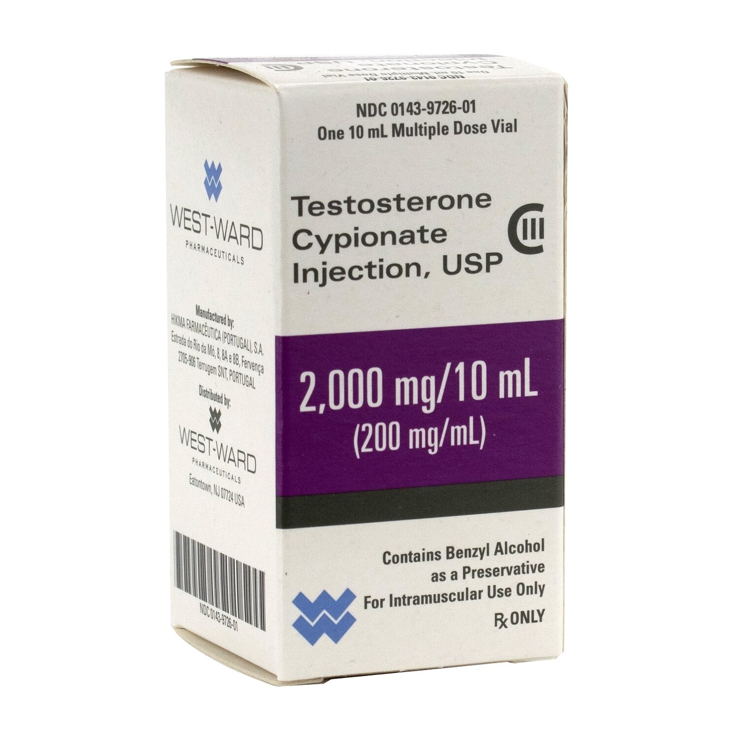 Testosterone Cypionate, [CIII] 200mg/mL, MDV, 10mL Vial McGuff