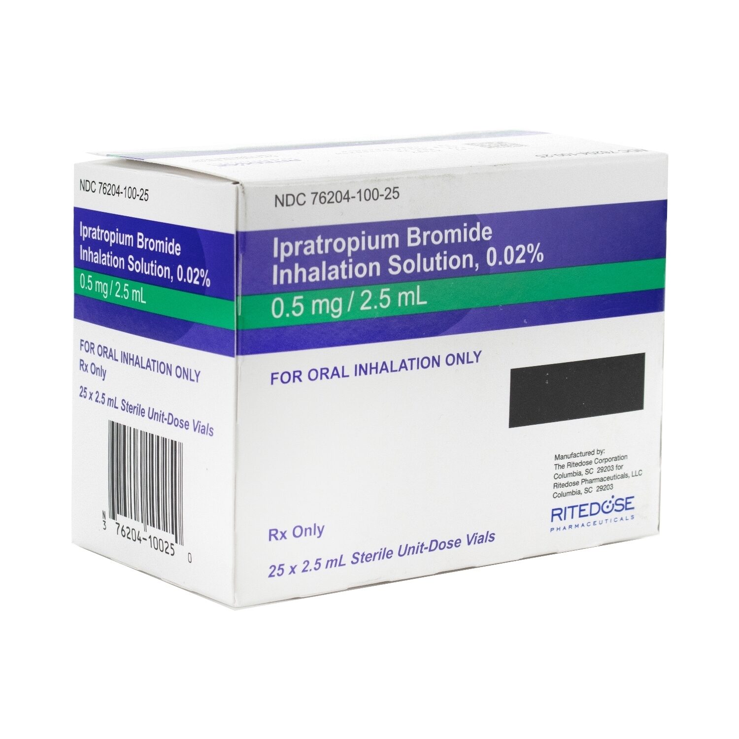 Ipratropium Bromide, 0.02, Inhalation Solution, 2.5mL, 25 Vials/Tray