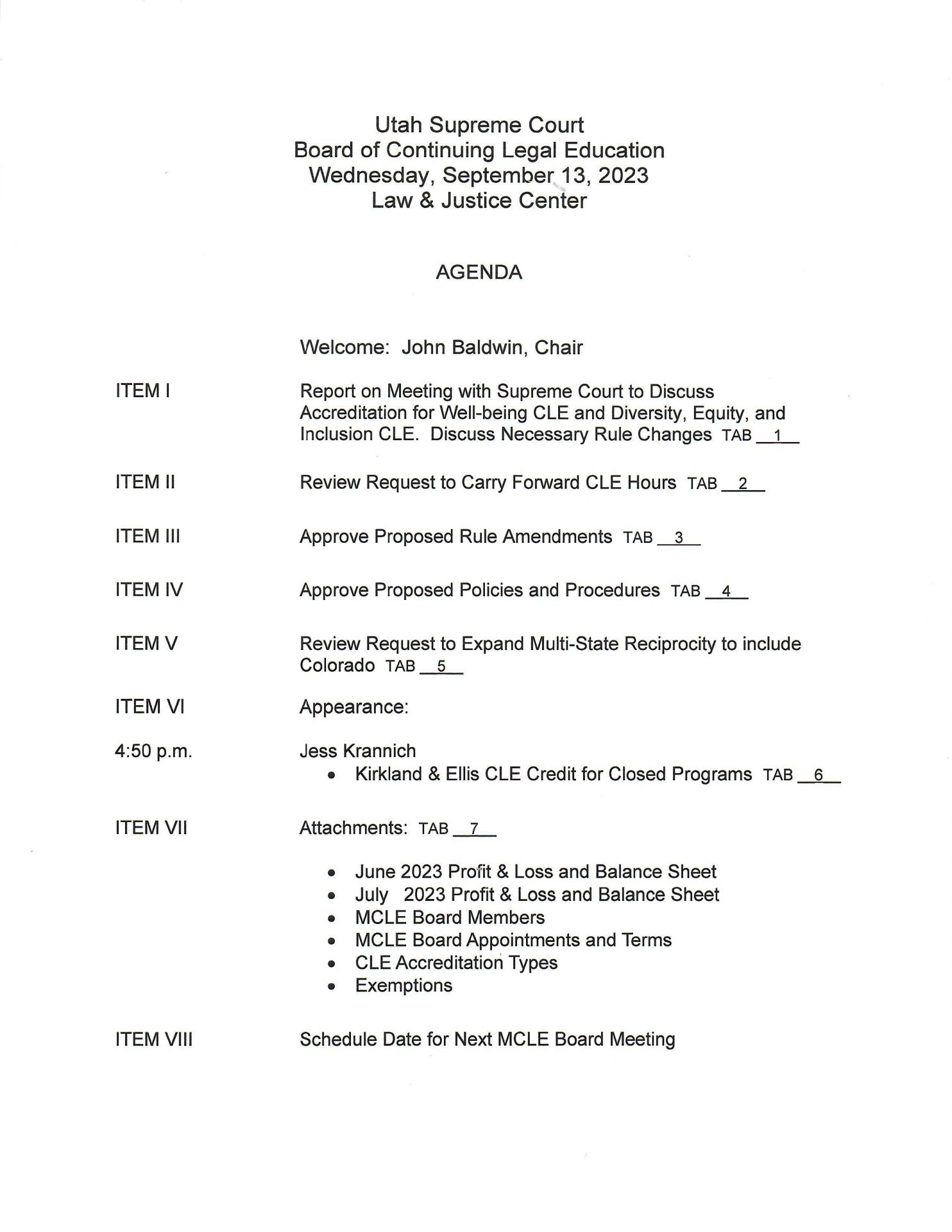 Utah Supreme Court Board of Continuing Legal Education September 13
