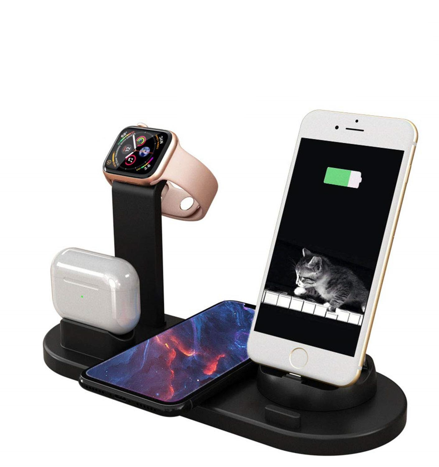 6 in 1 Qi Wireless Charger Stand Dock for Apple Watch 5 4 3 2 iPhone 11