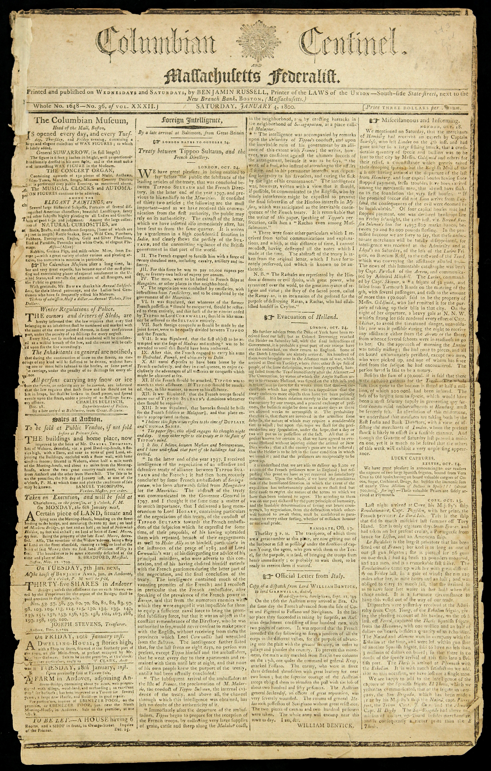 Lot Detail 1800 (January 4) Washington's Death Columbian