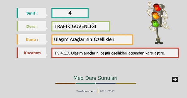 4.Sınıf Trafik Güvenliği Ulaşım Araçlarının Özellikleri Sunusu Meb Ders