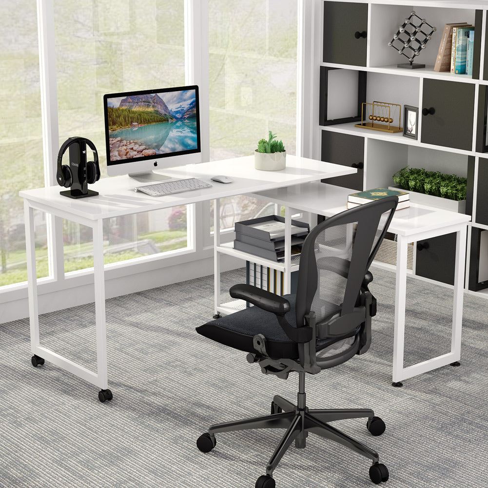 Rotating Desk, 360° Rotating Reversible LShaped Corner Desk