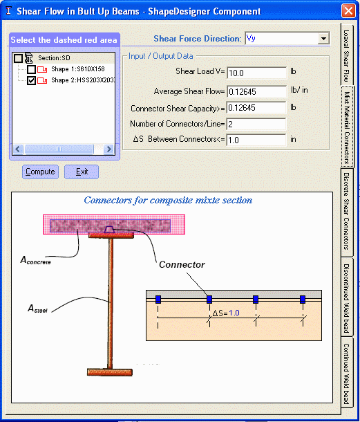 Techniques and Conventions > Shear in BuiltUp Beams (Connectors