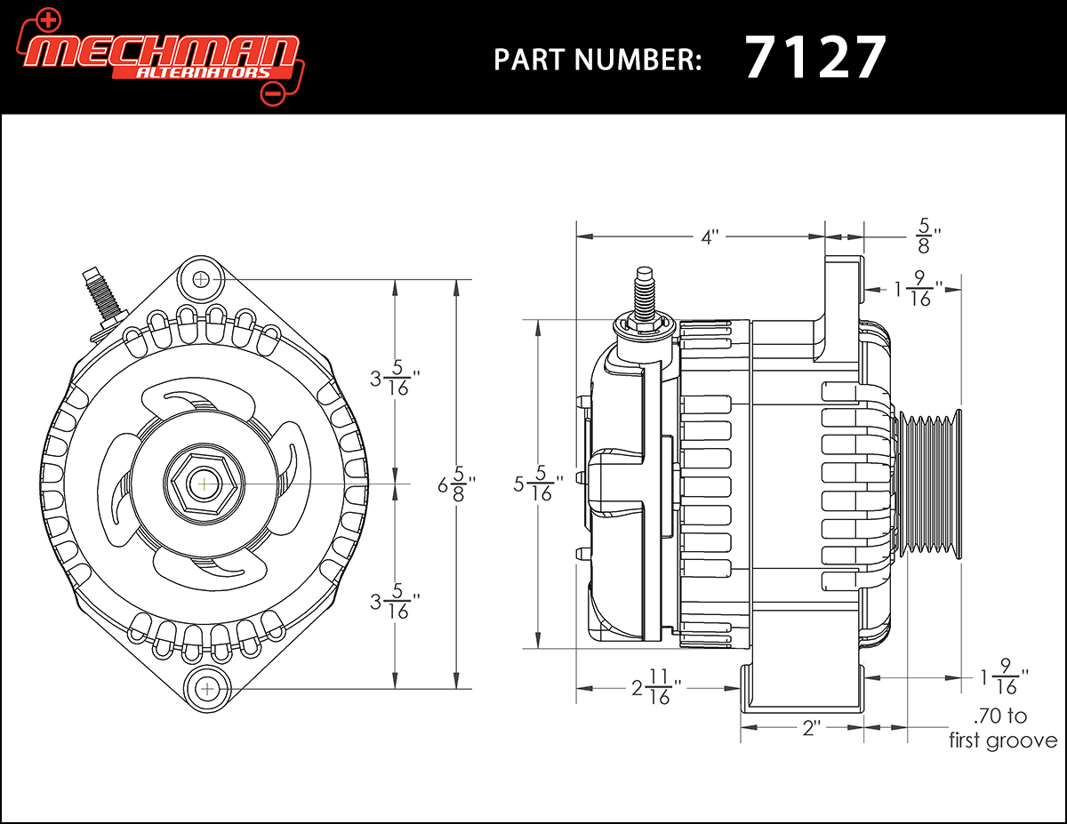 Mechman High Output Alternator Technical Drawings