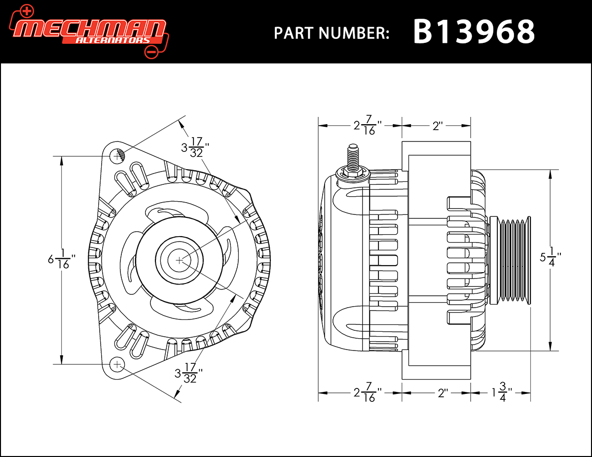 Mechman High Output Alternator Technical Drawings
