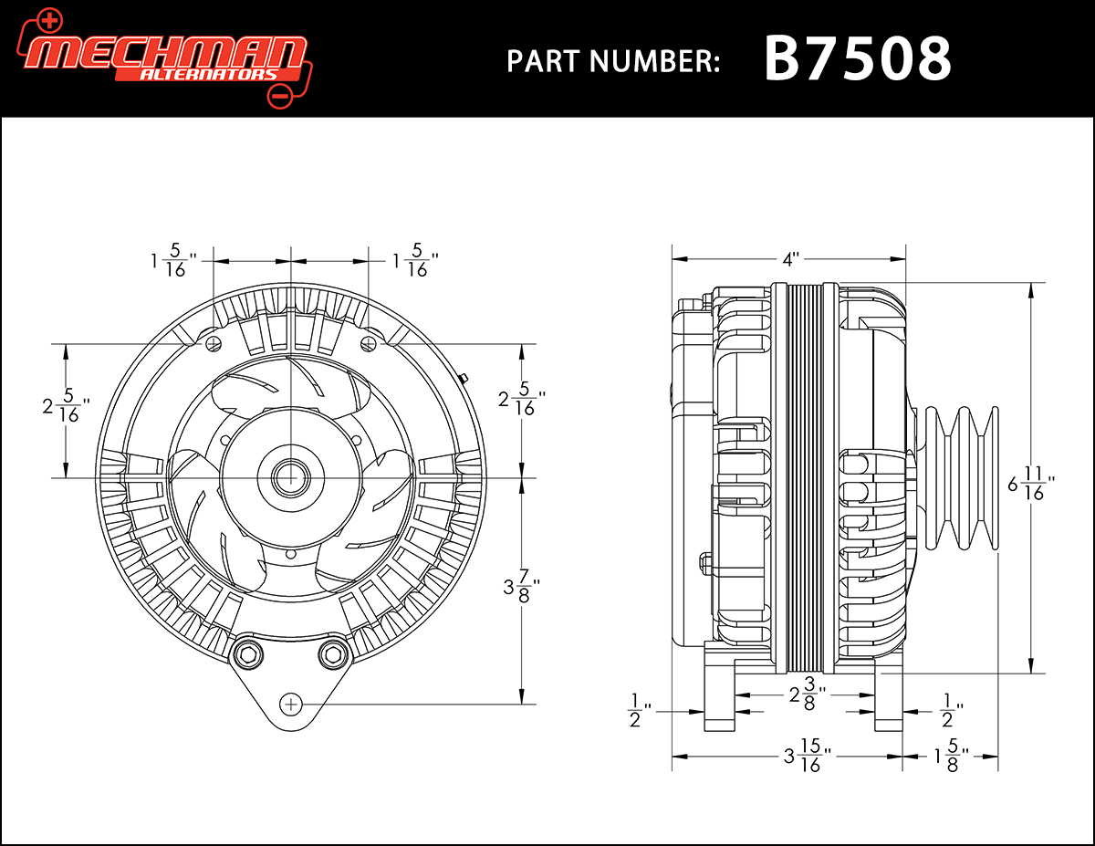 Mechman High Output Alternator Technical Drawings