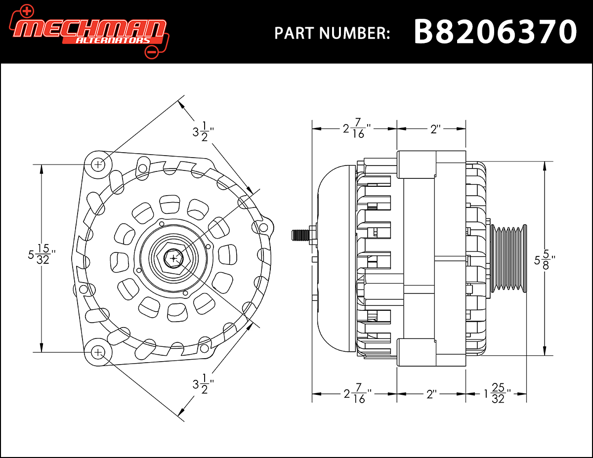 Mechman High Output Alternator Technical Drawings