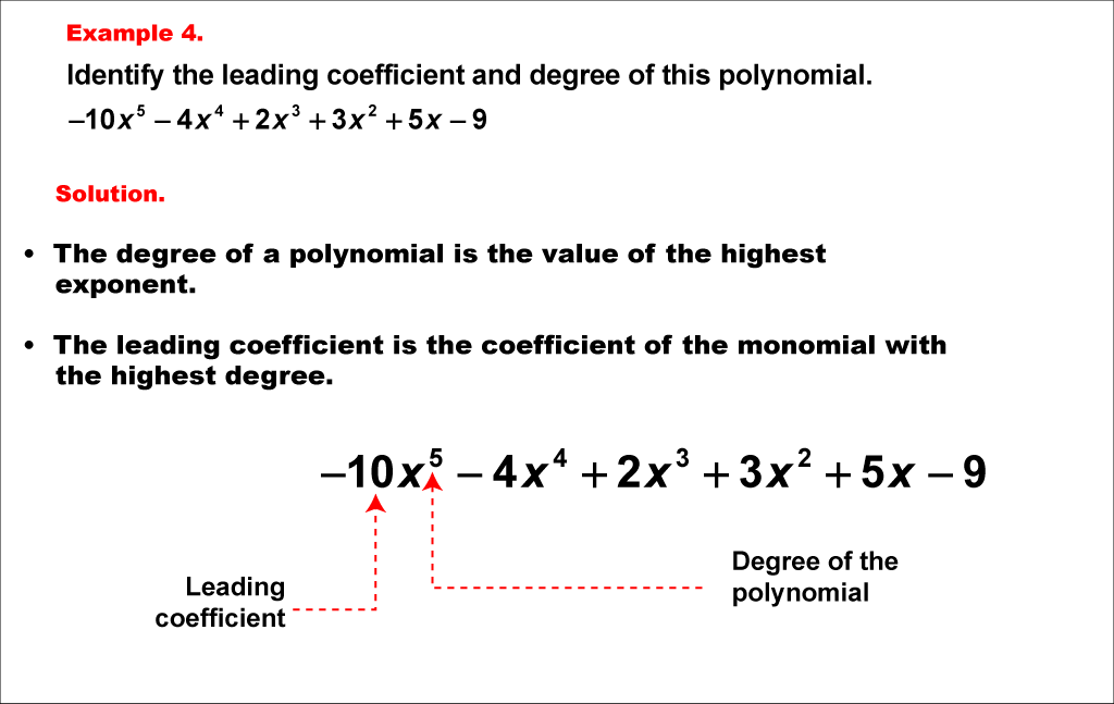 Math ExamplePolynomial ConceptsDegree of a Polynomial Example 4
