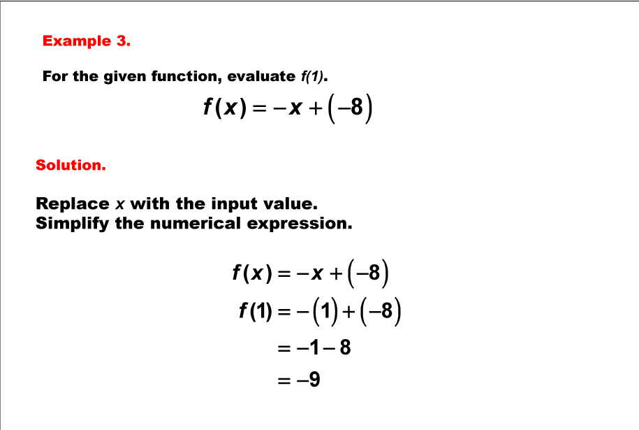 Math ExampleLinear Function ConceptsEvaluating Linear Functions