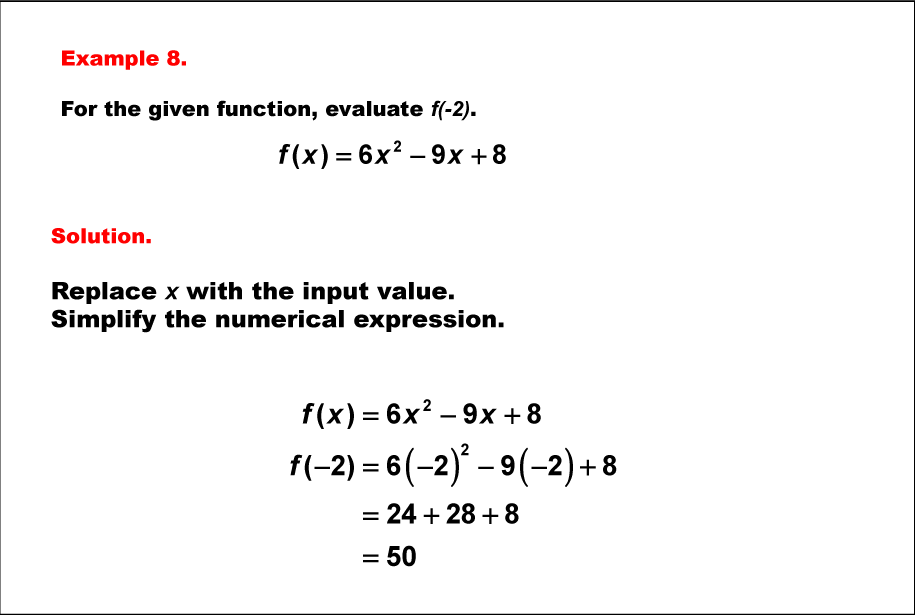 Math Examples Collection: Evaluating Quadratic Functions | Media4Math