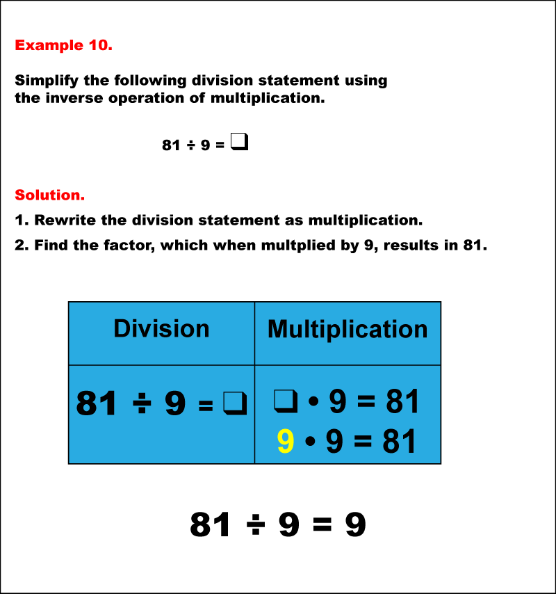 Math Example Division and Unknown Factors Example 10 Media4Math