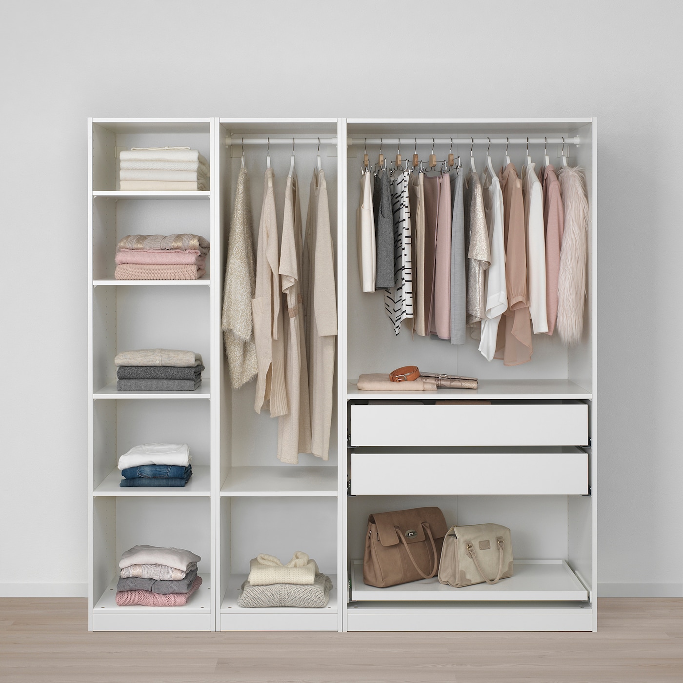 PAX / GRIMO Wardrobe combination, white, Grimo grey, 200x60x201 cm www