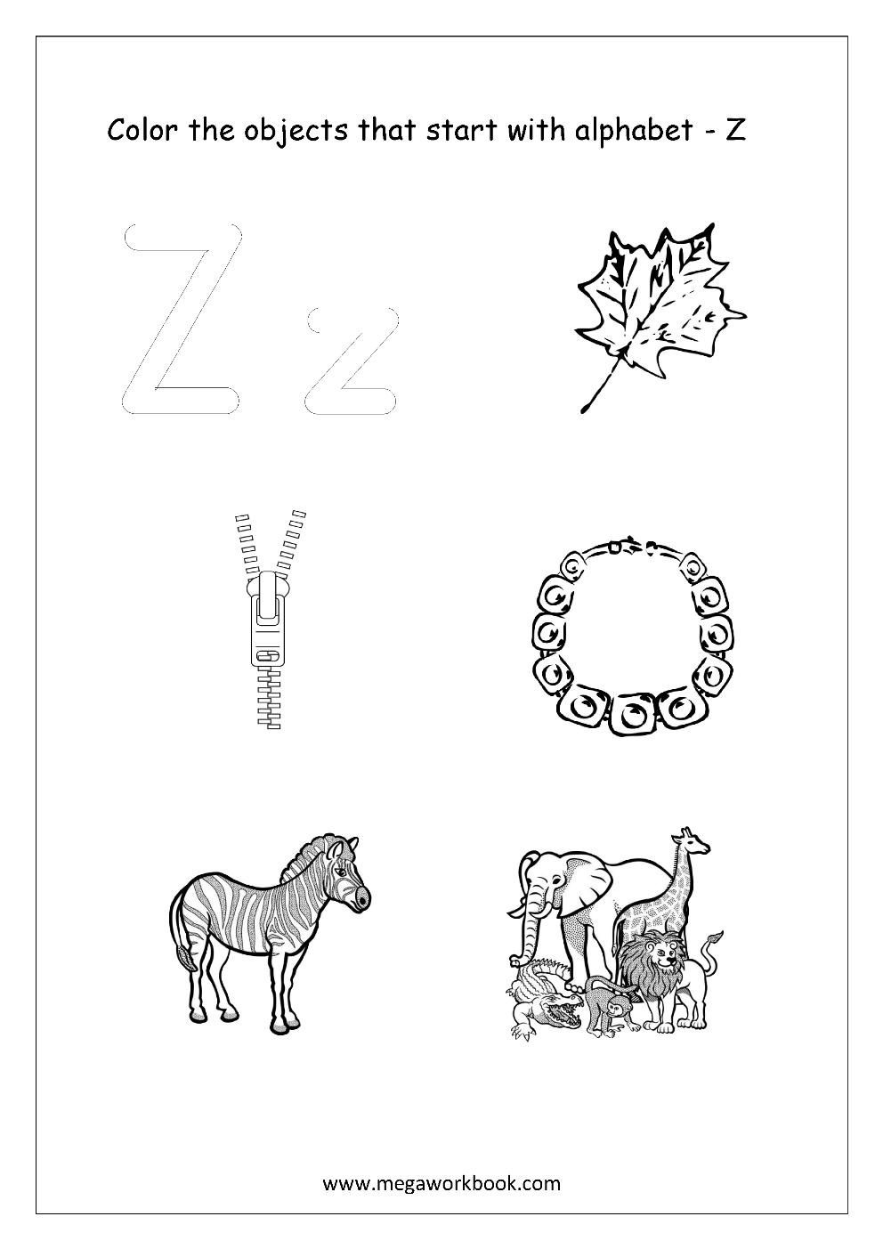 Alphabet Picture Coloring Pages Things That Start With Each Alphabet Free Printable