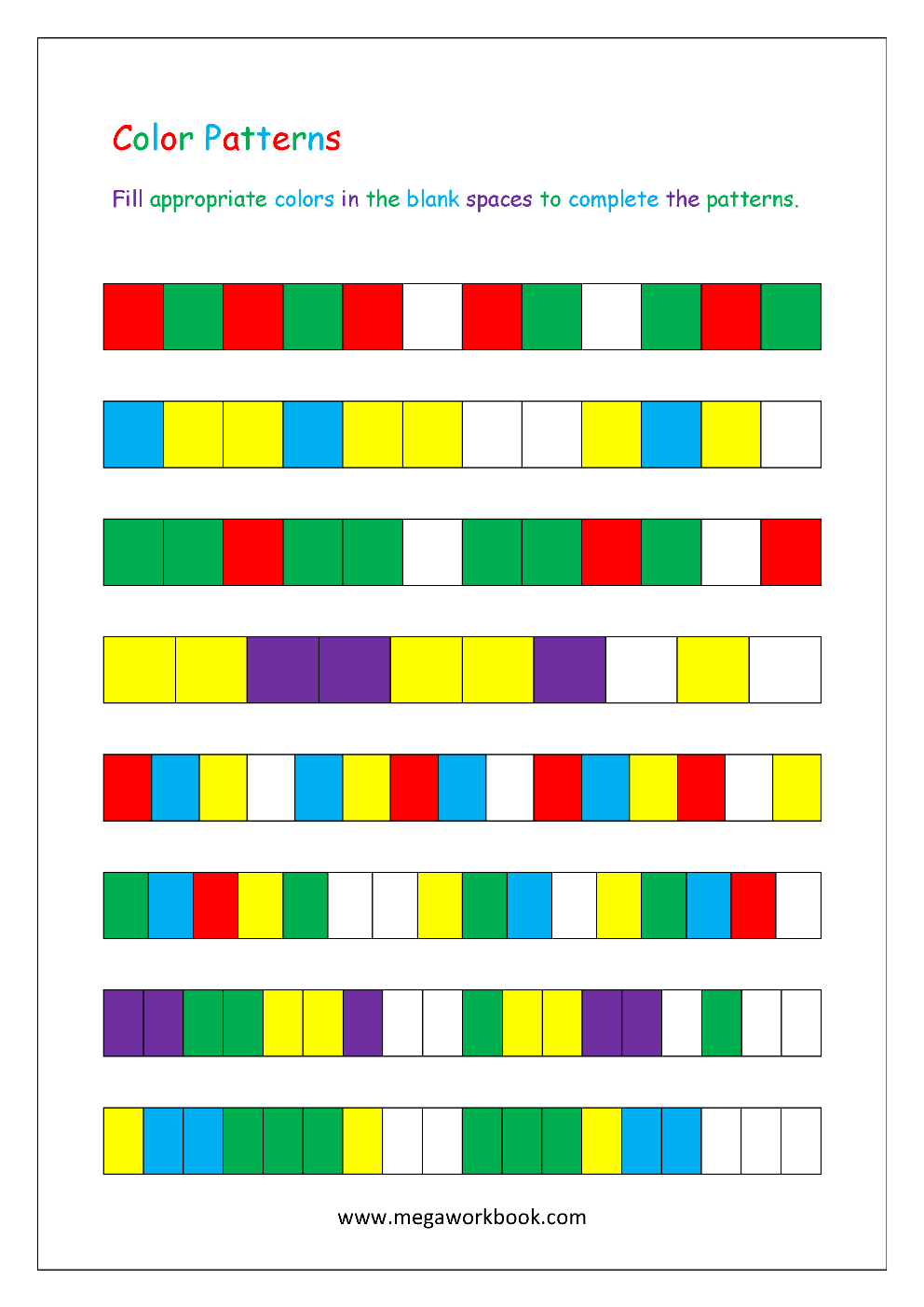 Pattern Worksheets For Kindergarten Color Patterns Growing Patterns Decreasing Patterns