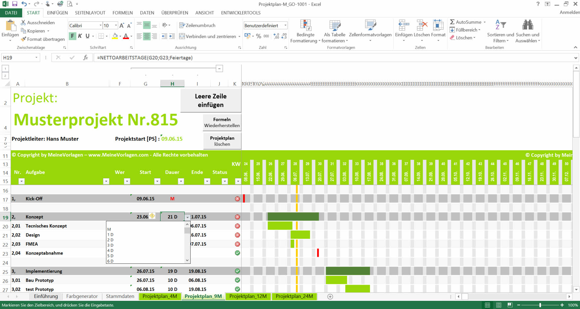 Projektplan Excel Projektablaufplan Vorlage / Muster