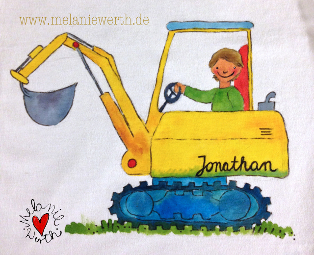 Ein Bagger für Kleine Malerei für Kleine Kissen zur Taufe und Geburt