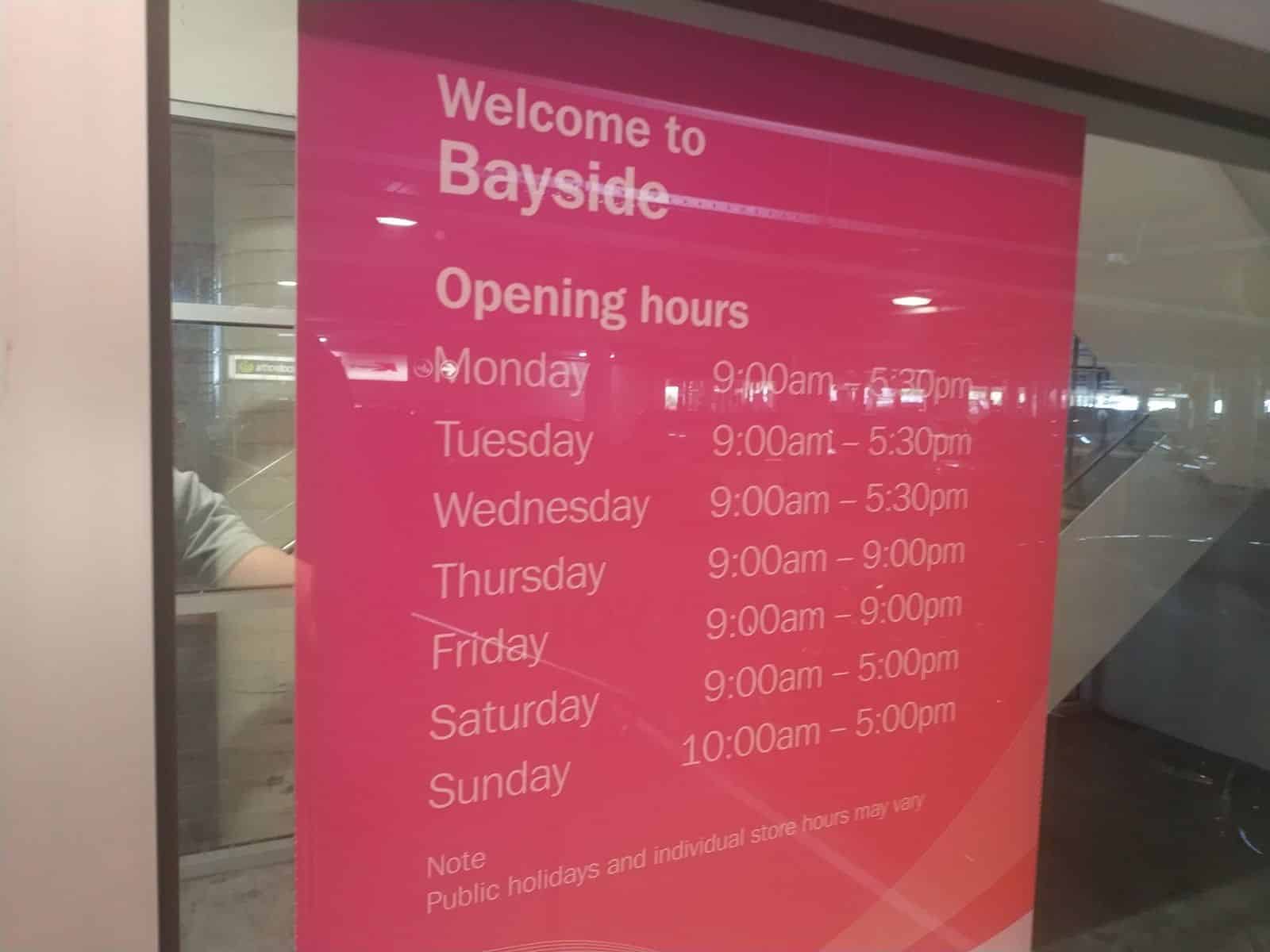 Bayside Shopping Centre Store Trading Hours & Parking Map, Frankston
