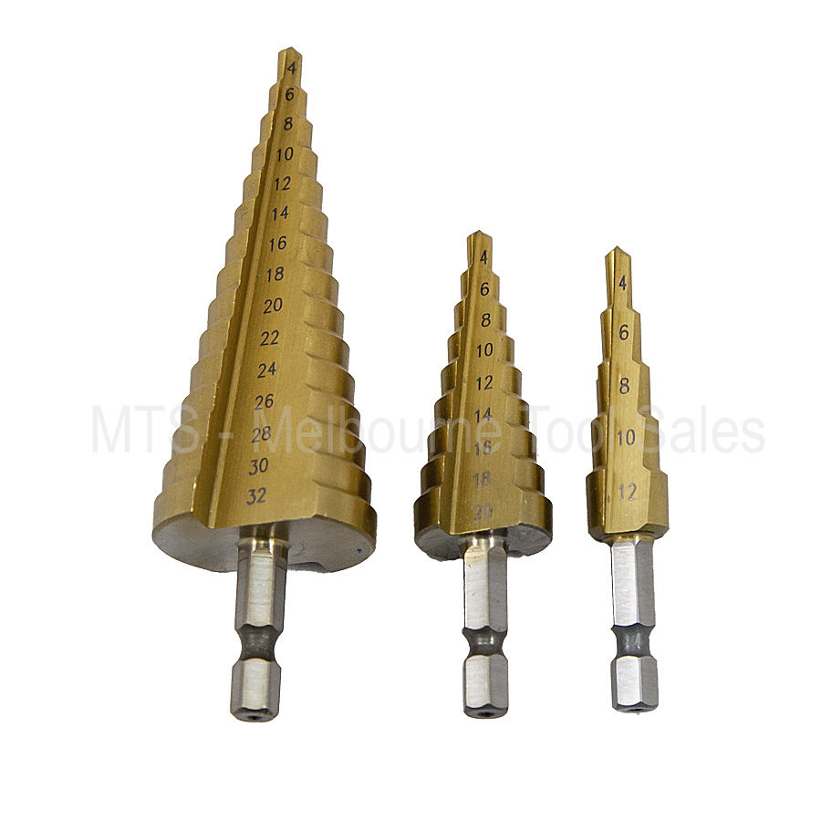 Buy Htw Professional 3Pc Hss Step Cone Drill Bit Set Titanium Metric
