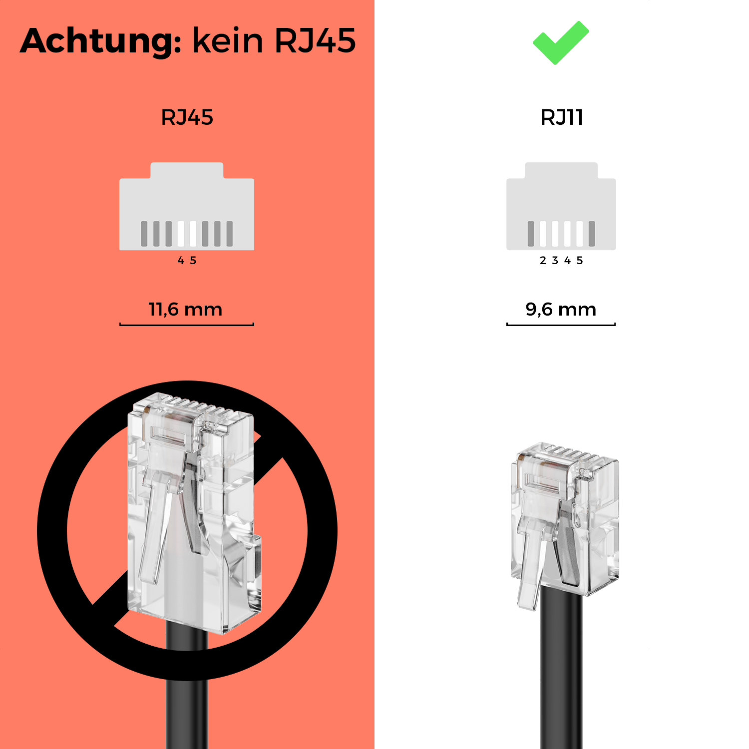 deleyCON 20m Telefonkabel TAEF Stecker zu RJ11 Telefon Import Euro